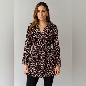 Leopard Animal Print Trenchcoat Rain Jacket Black Pink Small